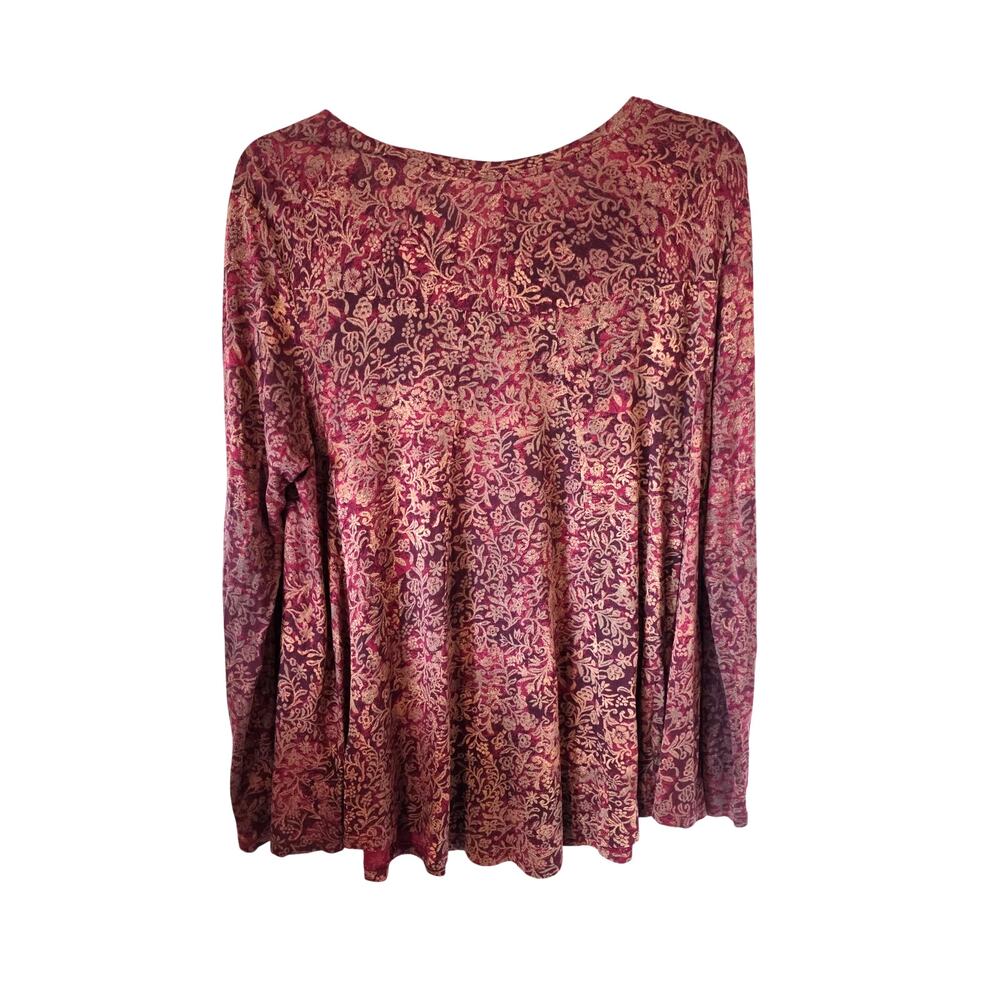 Peruvian Connection Womens Jersey Knit Floral Tunic Top  Size XL Burgundy - Picture 2 of 4